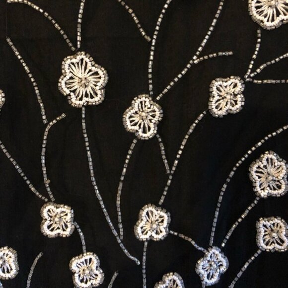 Beaded Black & White 100%Silk Floral Papell Boutique Evening Top, Size XL - Picture 3 of 8